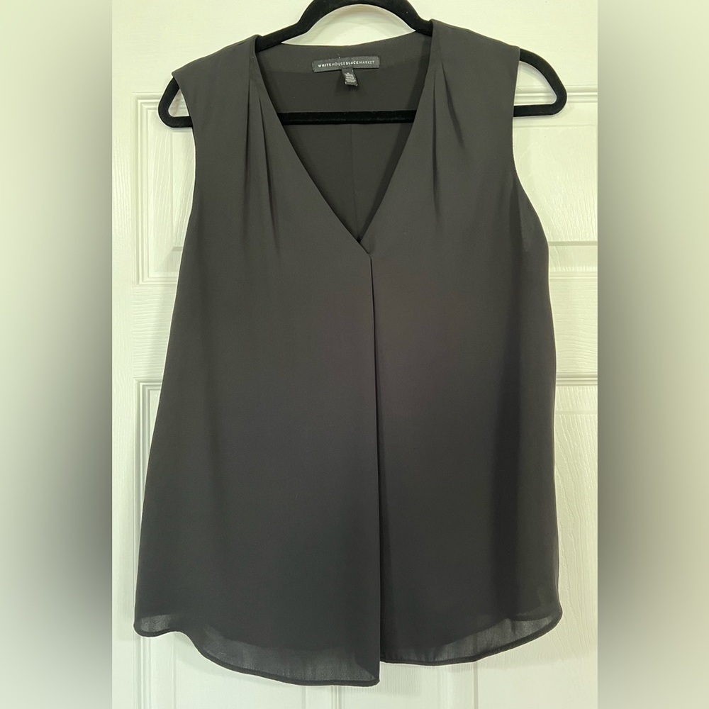 White House Black Market Womens Pullover Blouse Lined Black Sleeveless 4